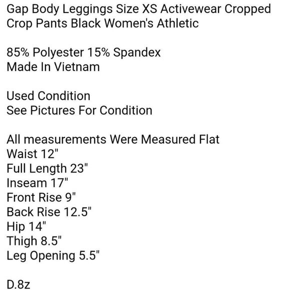 Gap Body Leggings Size XS Activewear Cropped Crop Pants Black Women's Athletic - Picture 5 of 5